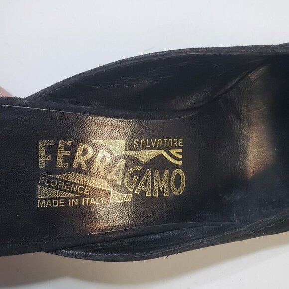 Salvatore Ferragamo Slip-On Mules Heels 7AA Black Suede Leather Tortoise Shell - Picture 10 of 15